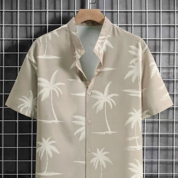 undefined Other - Khaki Vacation Style Men's Palm Print Shirt